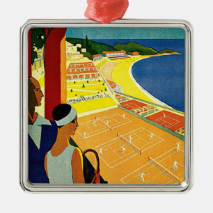 Vintage Reisen, Tennis, Sport, Monte Carlo Monaco Silbernes Ornament