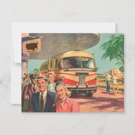 Vintage Reisende am Busbahnhof (Vorderseite)