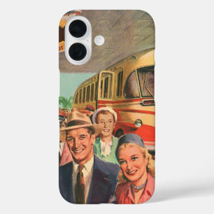 Vintage Reisende am Busbahnhof iPhone 16 Hülle