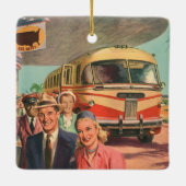 Vintage Reisende am Busbahnhof Keramikornament (Rückseite)