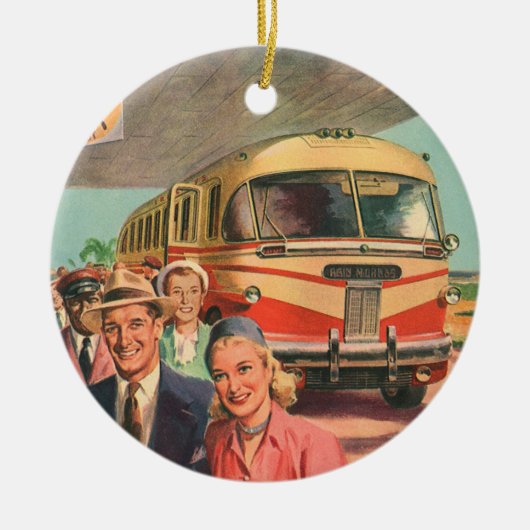 Vintage Reisende am Busbahnhof Keramikornament (Vorne)