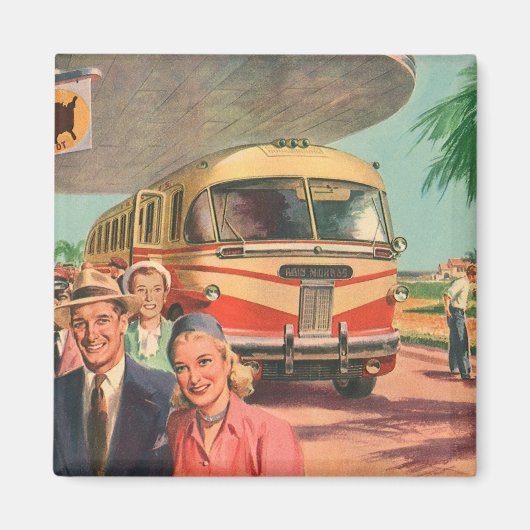 Vintage Reisende am Busbahnhof Magnet (Vorne)