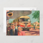 Vintage Reisende am Busbahnhof Postkarte (Vorne/Hinten)