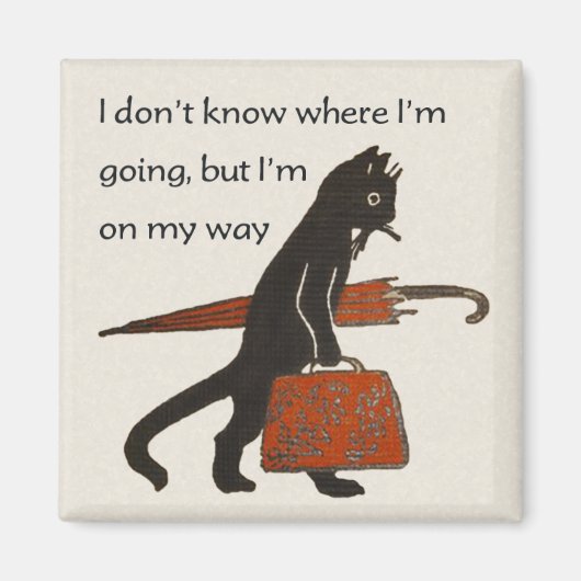Vintage Reisende Schwarze Katze Quadrat Kühlschran Magnet (Vorne)