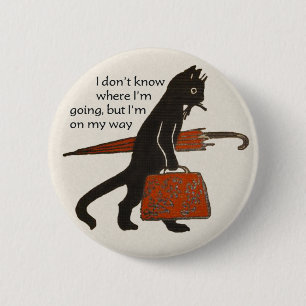 Vintage Reisende Schwarze Katze Runde Knopfnadel Button