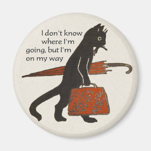 Vintage Reisender Schwarzer Katzen-Rundmagnet Magnet
