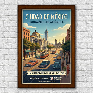 Vintage-Reiseplakat aus Mexiko-Stadt, Mexiko, 1960 Poster