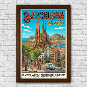 Vintage-Reiseplakat Barcelona, Spanien, 1960er Jah Poster