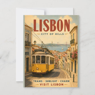 Vintage-Reiseplakat der Stadt der Hügel Lissabon m Mitteilungskarte