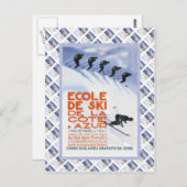 Vintage Reiseplakat, Ecole de Ski Postkarte (Vorne/Hinten)