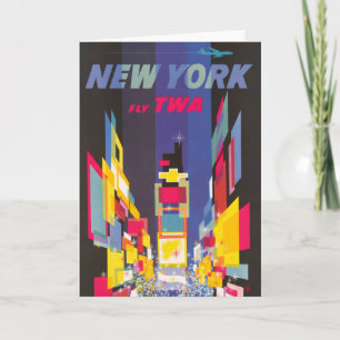 Vintage Reiseplakat, Fliege Twa, New York Karte