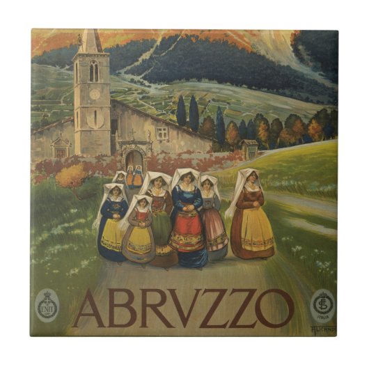 Vintage Reiseplakat für Abruzzen, Italien. Fliese (Vorderseite)