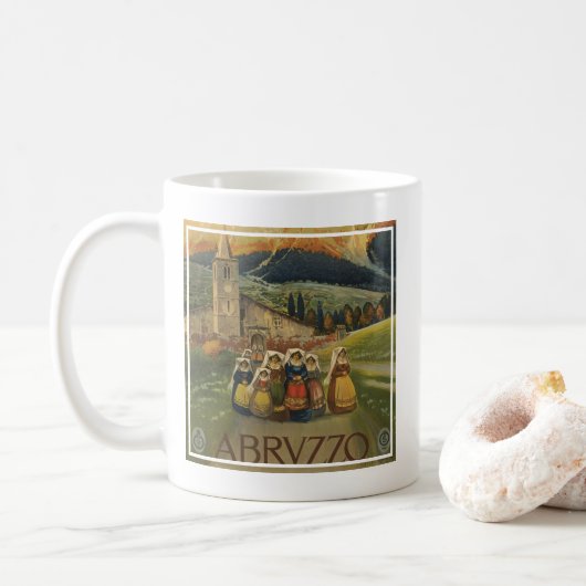 Vintage Reiseplakat für Abruzzen, Italien. Kaffeetasse (Mit Donut)