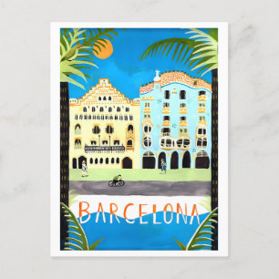 Vintage-Reiseplakat für Barcelona, Spanien, Postkarte