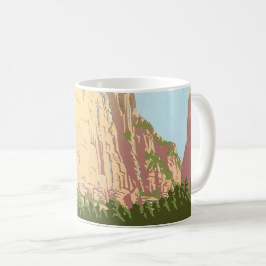 Vintage Reiseplakat für den Zion Nationalpark Kaffeetasse (VorderseiteRechts)