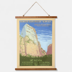 Vintage Reiseplakat für den Zion Nationalpark Wandteppich Mit Holzrahmen