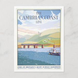 Vintage-Reiseplakat für die Cambrian Coast Train Postkarte