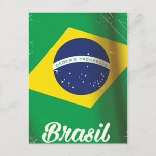 Vintage-Reiseplakat für die Flagge Brasiliens Postkarte