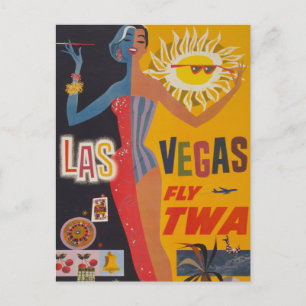 Vintage Reiseplakat für Flug nach Las Vegas Postkarte