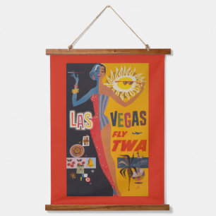 Vintage Reiseplakat für Flug nach Las Vegas Wandteppich Mit Holzrahmen