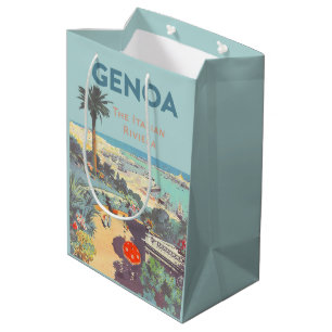 Vintage-Reiseplakat für Genua, Italienische Rivier Mittlere Geschenktüte