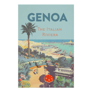 Vintage-Reiseplakat für Genua, Italienische Rivier Poster