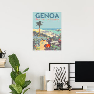 Vintage-Reiseplakat für Genua, Italienische Rivier Poster