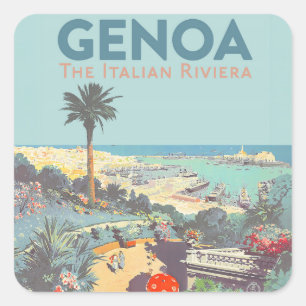 Vintage-Reiseplakat für Genua, Italienische Rivier Quadratischer Aufkleber