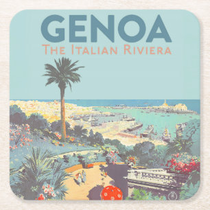 Vintage-Reiseplakat für Genua, Italienische Rivier Rechteckiger Pappuntersetzer