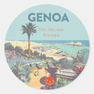Vintage-Reiseplakat für Genua, Italienische Rivier Runder Aufkleber