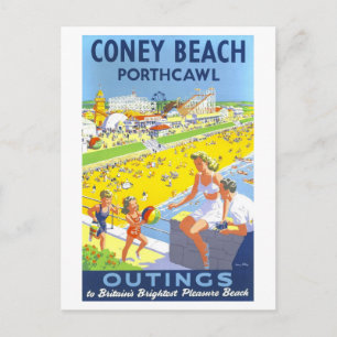 Vintage-Reiseplakat für Porthcawl in Wales Postkarte