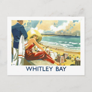 Vintage-Reiseplakat für Whitley Bay in England Postkarte