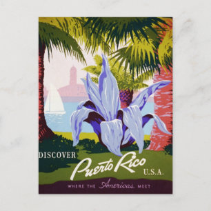 Vintage-Reiseplakat-Kunst, Entdecken Sie Puerto Ri Postkarte