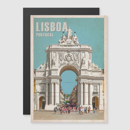 Vintage Reiseplakat. Lissabon, Augusta Magneteinladung (Vorne/Hinten)