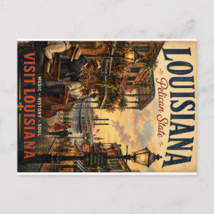 Vintage-Reiseplakat Louisiana mit Jazzmusiker Feiertagspostkarte