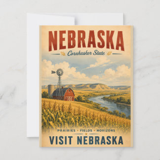 Vintage-Reiseplakat Nebraska mit goldenem Prärie Mitteilungskarte