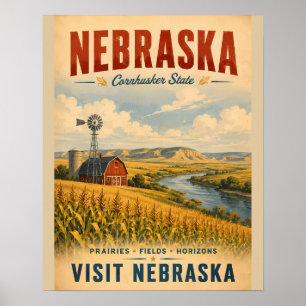 Vintage-Reiseplakat Nebraska mit goldenem Prärie Poster