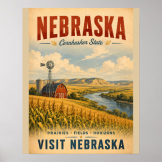 Vintage-Reiseplakat Nebraska mit goldenem Prärie Poster