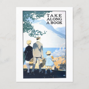 Vintage-Reiseplakat "Nimm ein Buch mit" Postkarte