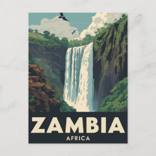 Vintage-Reiseplakat Sambia Wasserfall Postkarte