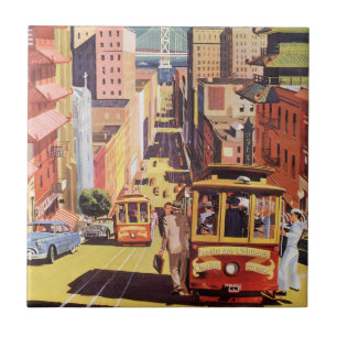 Vintage-Reiseplakat San Francisco Cable Cars Fliese