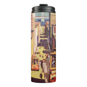 Vintage-Reiseplakat San Francisco Cable Cars Thermosbecher
