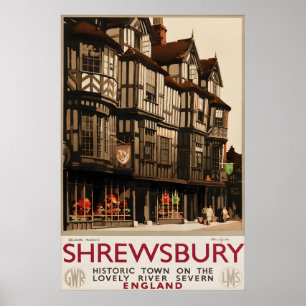 Vintage-Reiseplakat Shrewsbury England Tudor Poster