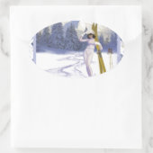 Vintage Reiseplakat, Ski Italien Ovaler Aufkleber (Tasche)