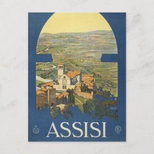 Vintage-Reiseplakat von Assisi, Italien Postkarte