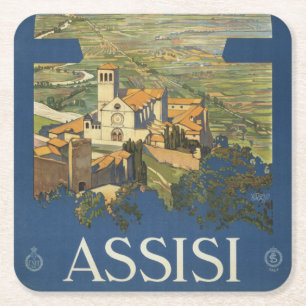 Vintage-Reiseplakat von Assisi, Italien Rechteckiger Pappuntersetzer