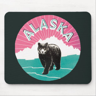 Vintage Reiseposter, Alaska Schwarzbär im Schnee Mousepad