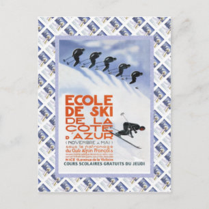 Vintage Reiseposter, Ecole de Ski Postkarte