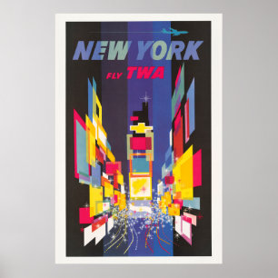 Vintage Reiseposter, Fliegen Sie Twa, New York Poster