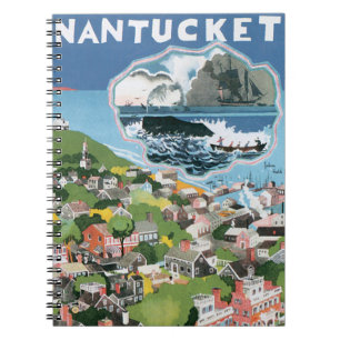 Vintage-Reiseposter, Karte von Nantucket Island, M Notizblock